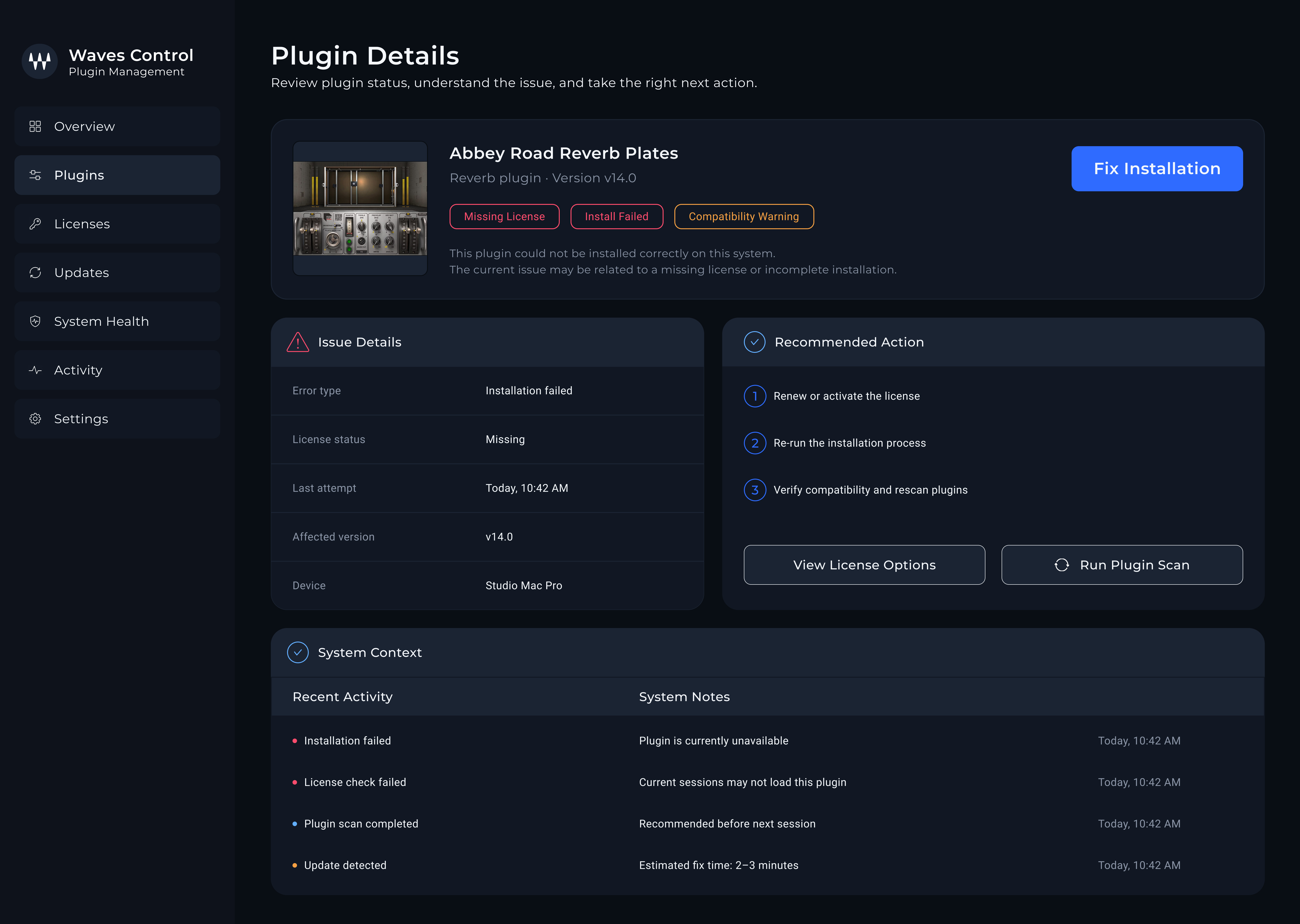 Plugin Details screen
